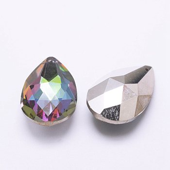 Electroplate Glass Pendants, Faceted, teardrop,  Back Silver Plated, Colorful, 38x22.5~23x13.5~14mm, Hole: 1.5mm