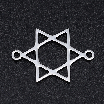 201 Stainless Steel Links connectors, Laser Cut, Hollow, for Jewish, Star of David, Stainless Steel Color, 13.5x20x1mm, Hole: 1.4mm