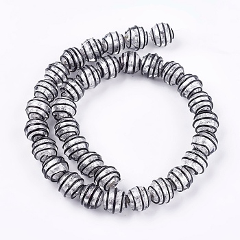 Handmade Silver Foil Glass Lampwork Beads, Round, Black, 12.5~13x11~12mm, Hole: 1~2mm