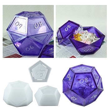 3Pcs Dice Shape Storage Box DIY Food Grade Silicone Molds, Resin Casting Molds, for UV Resin, Epoxy Resin Craft Making, White, 44~88x88~125mm