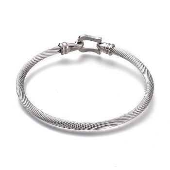 304 Stainless Steel Bangles, with Hook and S-Hook Clasps, Twist, Stainless Steel Color, 2-1/4 inch(5.6cm)