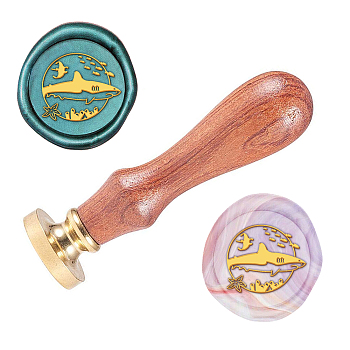 Wax Seal Stamp Set, Sealing Wax Stamp Solid Brass Head,  Wood Handle Retro Brass Stamp Kit Removable, for Envelopes Invitations, Gift Card, Shark Pattern, 83x22mm
