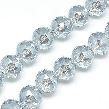Electroplate Glass Bead Strands, Pearlized Plated, Faceted, Round, Clear, 15~16x16mm, Hole: 2mm, about 50pcs/strand, 30 inch