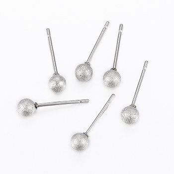 304 Stainless Steel Ball Stud Earrings, Hypoallergenic Earrings, Textured, Stainless Steel Color, 16x4mm, Pin: 0.8mm