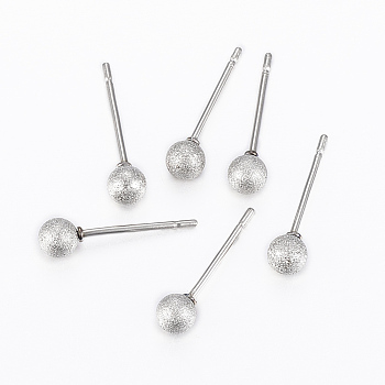 Tarnish Resistant 304 Stainless Steel Ball Stud Earrings, Hypoallergenic Earrings, Textured, Stainless Steel Color, 16x4mm, Pin: 0.8mm