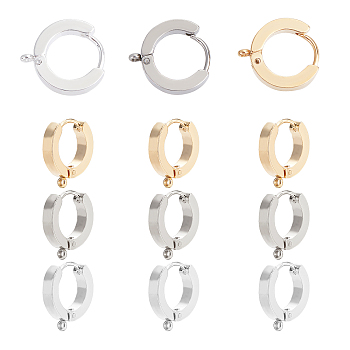 12Pcs 3 Colors 304 Stainless Steel Huggie Hoop Earrings Findings, with Vertical Loop, Ring, Mixed Color, 15.5x14x3mm, Hole: 1.6mm, Pin: 1mm, 4pcs/color