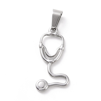 304 Stainless Steel Pendants, Echometer, Stainless Steel Color, 26x13x2mm, Hole: 3.5x7mm