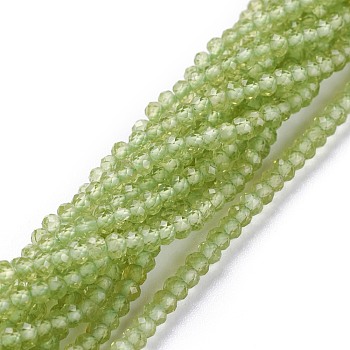 Natural Peridot Beads Strands, Flat Round, Faceted, 3x2mm, Hole: 0.6mm, about 188pcs/strand, 15.55inch(39.5cm)