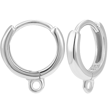 1 Pair Rhodium Plated 925 Sterling Silver Hoop Earrings, Ear Wire with Loops, with 925 Stamp, Platinum, 18 Gauge, 14x12x2.5mm, Hole: 1mm