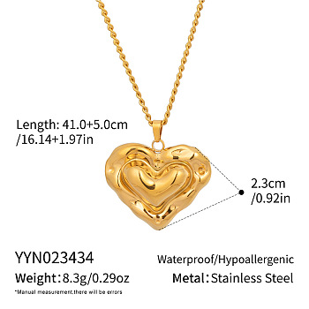 Sweet Design 304 Stainless Steel Heart Pendant Necklaces, Real 18K Gold Plated, 16.14 inch(41cm)