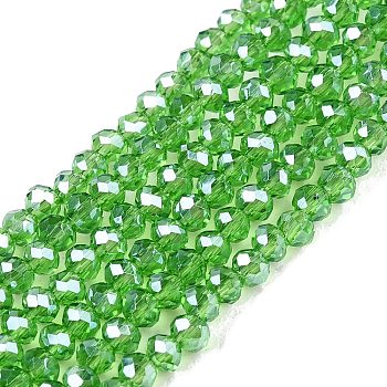 Electroplate Glass Beads Strands, Pearl Luster Plated, Faceted, Rondelle, Lime Green, 2.3~2.7x2mm, Hole: 0.4mm, about 150~155pcs/strand, 32~33cm