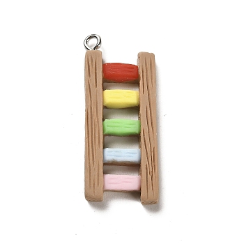 Opaque Resin Pendants, Rainbow Ladder Charms with Platinum Plated Iron Loops, Colorful, 35x15x4mm, Hole: 1.7mm