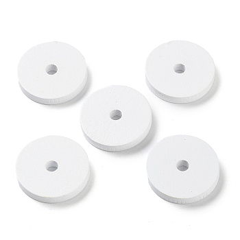 Wood European Beads, Flat Round, White, 20x3mm, Hole: 4mm