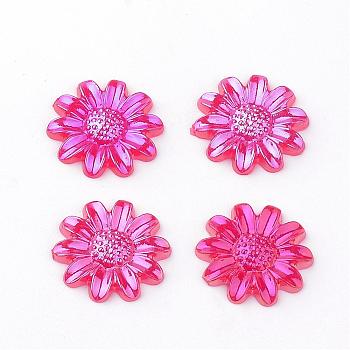 Acrylic Cabochons, AB Color Plated, Daisy Flower, Red, 12x2mm