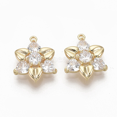 Real Gold Plated Clear Flower Brass+Cubic Zirconia