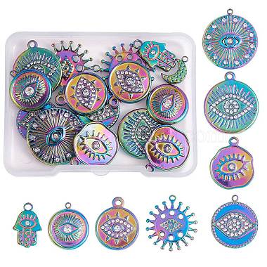 Rainbow Color Mixed Shapes Stainless Steel+Rhinestone Pendants