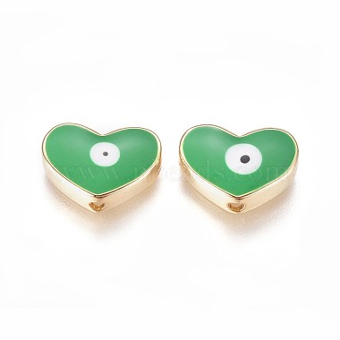 Golden Green Heart Brass+Enamel Beads