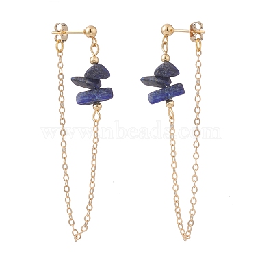Natural Lapis Lazuli Chip Beads Dangle Stud Earrings for Women(X1-EJEW-TA00028-05)-3