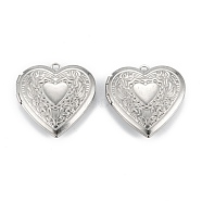 316 Surgical Stainless Steel Locket Pendants, Heart, Photo Frame Pendants, Stainless Steel Color, 29x29x7mm, Hole: 2mm(STAS-C026-01P)