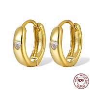 925 Sterling Silver Thick Hoop Earrings for Women, with Micro Pave Cubic Zirconia Heart, Real 18K Gold Plated, Clear, 11x3mm(UT4411-3)