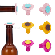 6Pcs 3 Colors Silicone Wine Bottle Stoppers, Flower Shape, Mixed Color, 49.5x42.5mm, 2pcs/color(AJEW-BC0006-68)
