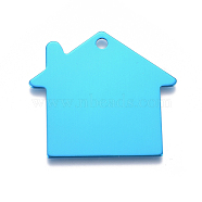 Pet Aluminium Pendants, Stamping Blank Tag, House, Deep Sky Blue, 35x38x1mm, Hole: 3mm(ALUM-I002-04A)