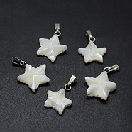 Shell Pendants, with Brass Findings, Star, Platinum, 18~19x14~15x3~5mm, Hole: 2x5mm(SSHEL-E564-13A-P)