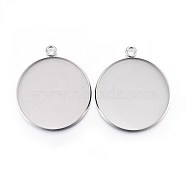 304 Stainless Steel Pendant Cabochon Settings, Plain Edge Bezel Cups, Flat Round, Stainless Steel Color, Tray: 30mm, 36.5x32x2mm, Hole: 3mm(STAS-F191-14P-I)