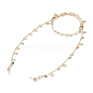 Eyeglasses Chains, Neck Strap for Eyeglasses, with Brass Enamel Charms, Bar Link Chains & Paperclip Chains, Rubber Loop Ends, Flower & Butterfly, Golden, Colorful, 28.03 inch(71.2cm)(AJEW-EH00297)