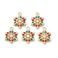 Rack Plating Alloy Pendants, with ABS Plastic Imitation Pearl and Colorful Rhinestone, Cadmium Free & Nickel Free & Lead Free, Christmas Snowflake, Light Gold, 19.5x14.5x3mm, Hole: 1.6mm(X-PALLOY-N164-026)