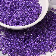 6/0 Transparent Glass Seed Beads, Inside Colours, Round Hole, Round, Blue Violet, 3.5~4x3mm, Hole: 2mm, about 450g/bag(SEED-F003-03A-09)
