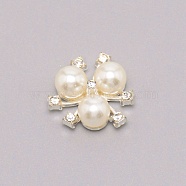 Alloy Cabochons, with Crystal Rhinestone & ABS Plastic Imitation Pearl, Flower, Silver, 20x20.5x8.5mm(FIND-WH0096-20D-S)