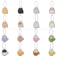 16 Sets 16 Style Cartoon Cute Cat Animal  Acrylic Pendant Decoration with Iron Ball Chain, for Keychain Bag Pendant Jewelry Accessories, Mixed Color, 39~41.5x33~38.5x2mm, 1 set/style(HJEW-HY0001-06)