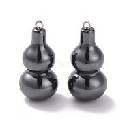 Non-magnetic Synthetic Hematite Pendants, with Platinum Tone Iron Loops, Gourd, 31x14.5mm, Hole: 1.8mm(G-G856-10P)