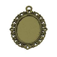 Tibetan Style Alloy Pendant Cabochon Settings, Oval, Cadmium Free & Nickel Free & Lead Free, Antique Bronze, Tray: 25x18mm, 39x29x2mm, Hole: 2.5mm, about 220pcs/1000g(TIBE-T003-09AB-NR)