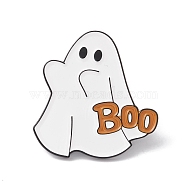 Ghost with Word Boo Enamel Pin, Halloween Alloy Badge for Backpack Clothes, Electrophoresis Black, White, 30x29x1.5mm, Pin: 1mm(JEWB-H008-02EB)
