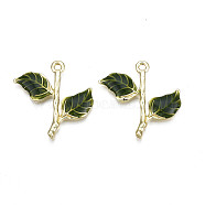 Rack Plating Alloy Pendants, with Enamel, Cadmium Free & Lead Free, Branch and Leaves, Dark Olive Green, 27x27.5x3mm, Hole: 1.8mm(ENAM-T017-12)