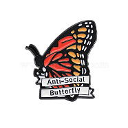 Butterfly with Word Anti-Social Safety Brooch Pin, Alloy Enamel Badge for Suit Shirt Collar, Women, Colorful, 29x26mm(JEWB-PW0002-04)