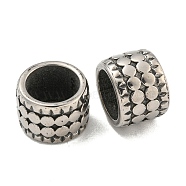 316 Surgical Stainless Steel Large Hole Beads, Textured Column, Antique Silver, 9x12.5x9mm, Hole: 8mm(STAS-Q326-09AS-10)