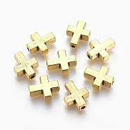 Tibetan Style Alloy Beads, Cadmium Free & Lead Free, Cross, Antique Golden, 15x12x5mm, Hole: 2mm(X-TIBEB-A134914-AG-LF)