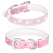 Adjustable Glittered Felt Pet Collars, Resin Rhinestone Cat Dog Choker Necklace, Pearl Pink, 370x15mm(ANIM-PW0004-17B-07)