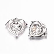 201 Stainless Steel Charms, Heart with Dolphin, Stainless Steel Color, 13x14x3.5mm, Hole: 1.5mm(STAS-G071-29P)