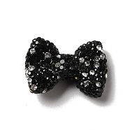 Polymer Clay Rhinestone Beads, Bowknot, Black, 21.5~22mmx30mmx9.5~10.5mm, Hole: 1.8mm(RGLA-D050-03B)