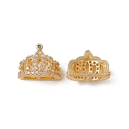Brass Micro Pave Cubic Zirconia Charms, Crown Charm, Real 18K Gold Plated, 9x11.5x7mm, Inner Diameter: 4x3.5mm(KK-A171-18G)