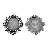 Tibetan Style Alloy Rhinestone & Oval Tray Cabochon Settings, Cadmium Free & Lead Free, Oval, Antique Silver, Tray: 40x30mm,65x52x2.5mm, Hole: 4mm, about 65pcs/1000g(TIBEP-5436-AS-LF)