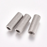 304 Stainless Steel Beads, Textured, Tube Beads, Stainless Steel Color, 14x5mm, Hole: 3mm(STAS-L234-128P)