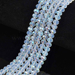 Electroplate Glass Beads Strands, Imitation Jade Beads, Half Plated, Rainbow Plated, Faceted, Rondelle, Clear, 4x3mm, Hole: 0.4mm, about 123~127pcs/strand, 16.5~16.9 inch(42~43cm)(EGLA-A034-J4mm-L07)
