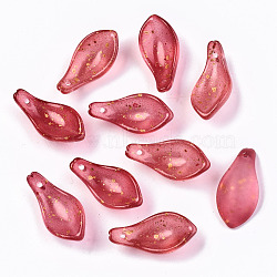 Transparent Spray Painted Glass Pendants, with Gold Foil, Petal, Indian Red, 22~23x11x6mm, Hole: 1.2mm(GLAA-N042-001A-E03)