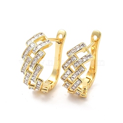 Clear Cubic Zirconia Rhombus Hoop Earrings, Brass Jewelry for Women, Cadmium Free & Lead Free, Real 18K Gold Plated, 20x16.5x8.5mm, Pin: 0.8mm(EJEW-P213-07G)