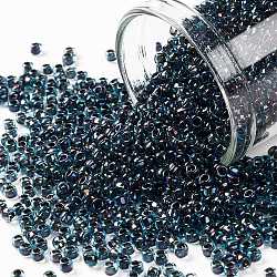 TOHO Round Seed Beads, Japanese Seed Beads, (248) Inside Color AB Blue/Midnight Bl Lined, 11/0, 2.2mm, Hole: 0.8mm, about 1103pcs/10g(X-SEED-TR11-0248)